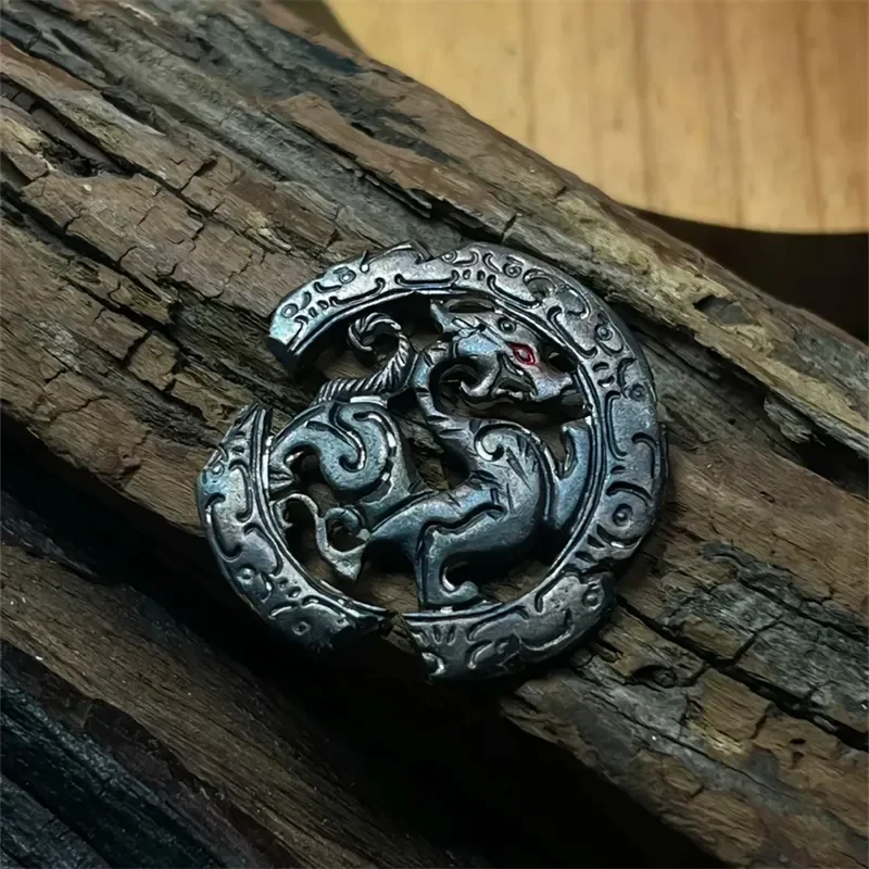 

Ethnic Style Chinese Elements Gun-black Color Embossed Lucky Beast Pendant Men's Traditional Culture Hollow Carved Pendant