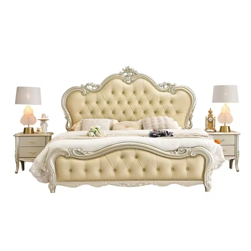 

American solid wood master bedroom 1.8 meters double European romantic carved princess bed light luxury bedroom wedd