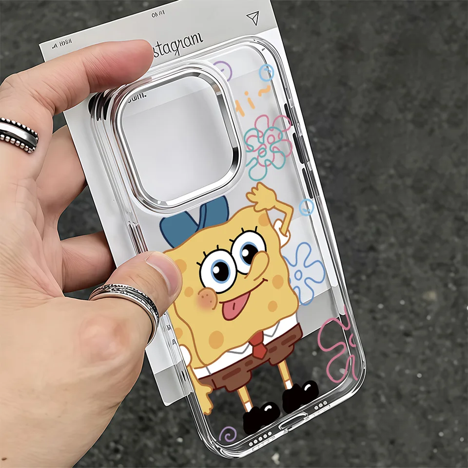 Funda para iPhone 17e 17 16e 16 15 14 13 12 11 mini Pro Max X XR XSMAX Air Plus, transparente suave con diseño de Bob Esponja 6