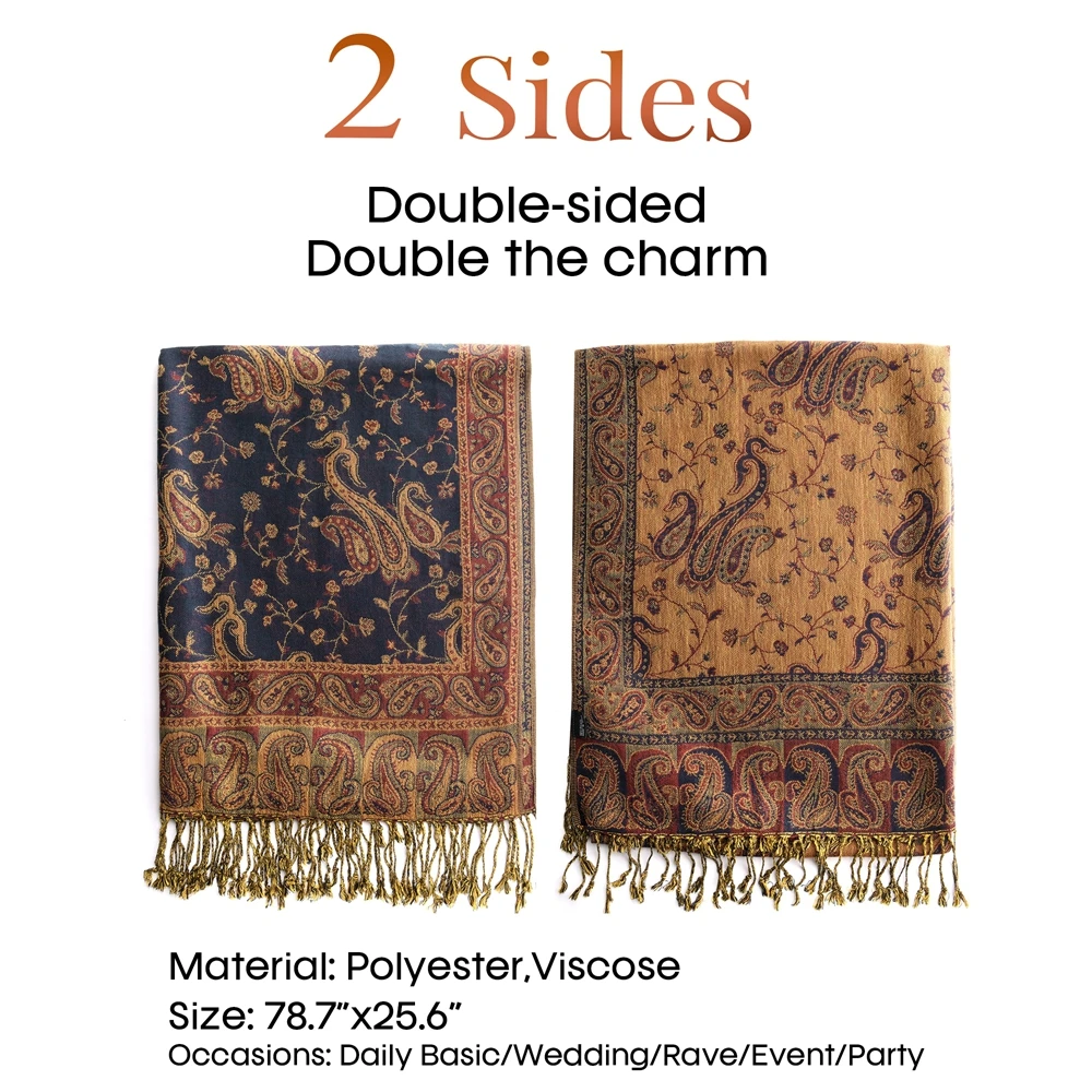 ผ้าพันคอ/ผ้าคลุมไหล่ลายดอกมะม่วงหิมพานต์ ดีไซน์พู่ห้อย นุ่มหรูหรา ปักลาย สำหรับฤดูใบไม้ร่วง/ฤดูหนาว  เครื่องประดับสำหรับงานปาร์ตี้สำหรับผู้หญิง