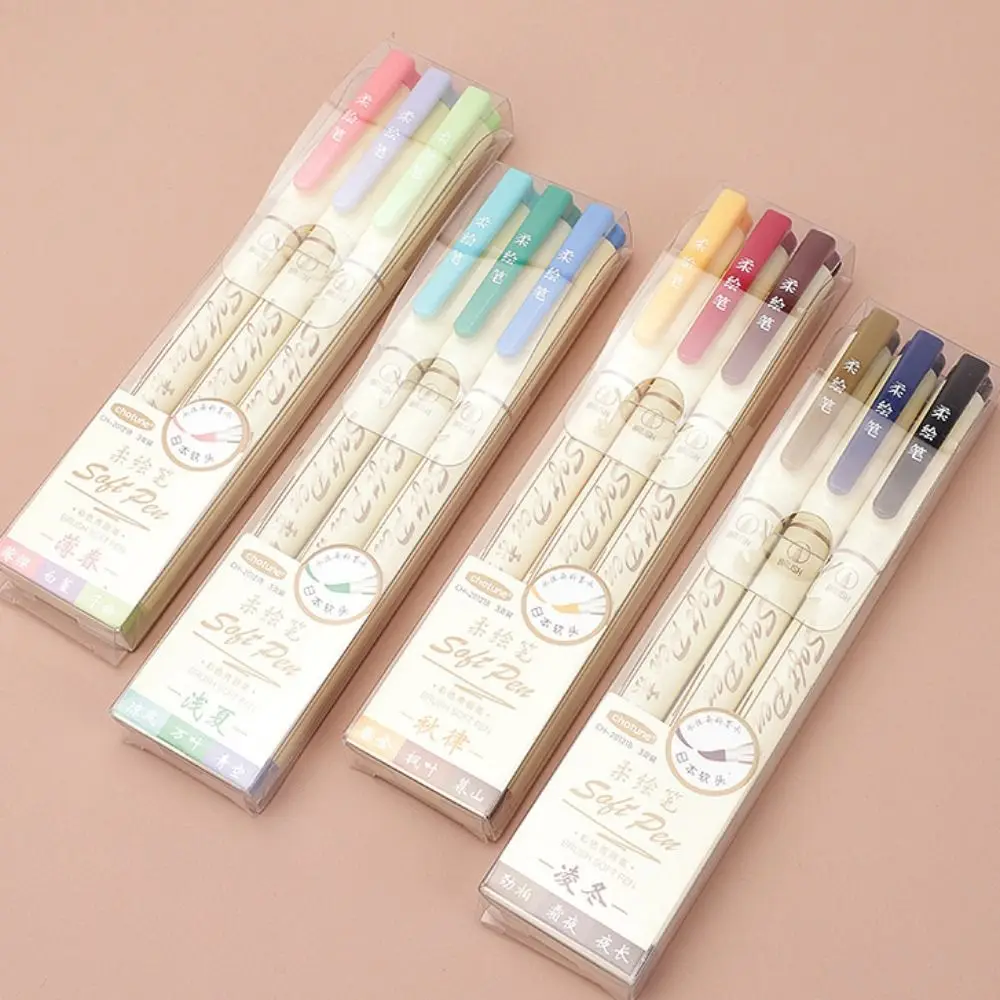 

3Pcs/Set Crafts Soft Head Calligraphy Pen Soft Tip 6 Colors Calligraphy Practice Pen Colorful Tool Greeting Card Pen