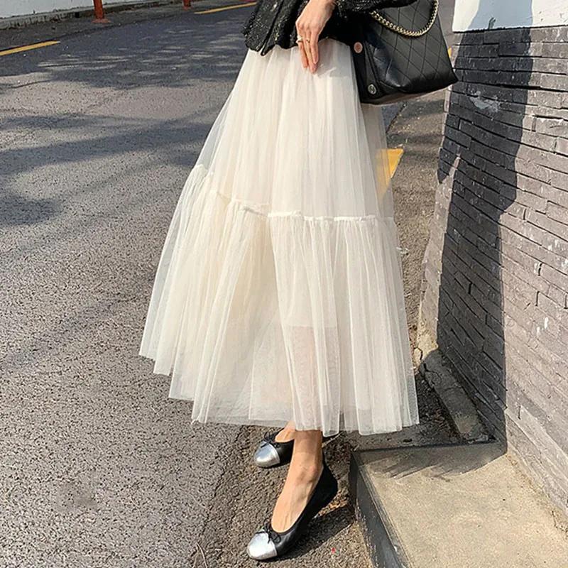 

Sheer Mesh Skirt for Women Tiered Flowy Flared Tulle Midi Skirt Ladies Elegant Spring Summer Outfit