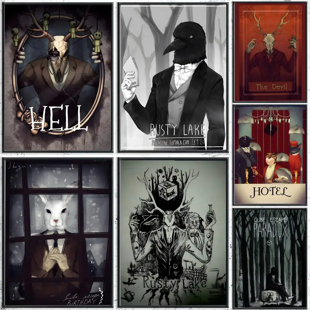 Game Rusty Lake Collection Of Characters Poster Self-adhesive Living Room Bedroom Party Bar Decor Moisture-proof Fade-resistant