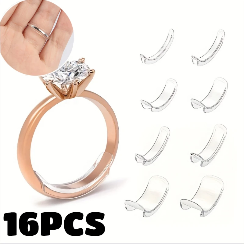 16pcs Ring Size Adjuster Pads Silicone Invisible Clear Ring Sizer Anti-Loss Proof Ring Holder Retainer Shrinker Jewelry Making