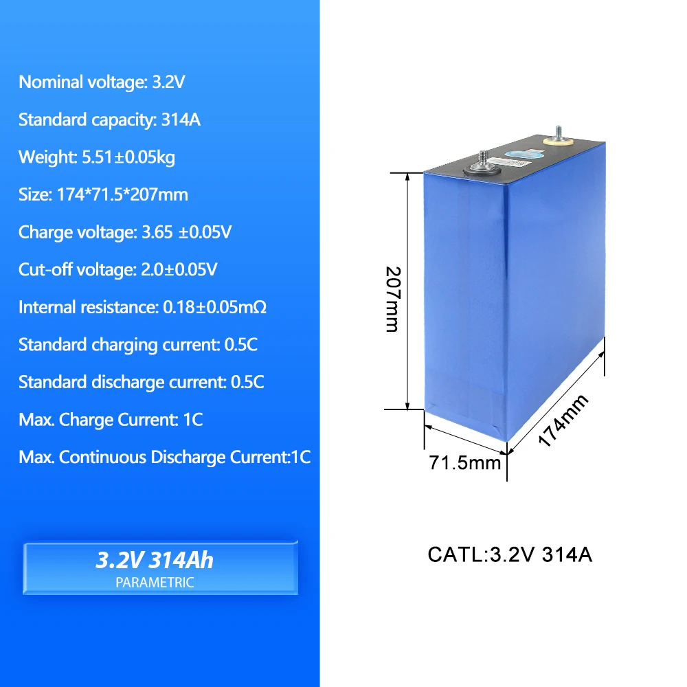 CATL Lifepo4 3.2V 314Ah Lifepo4 Prismatic Rechargeable Batteries 4-16PCS 6000+ Cycle Life For DIY Solar Energy Storage System RV