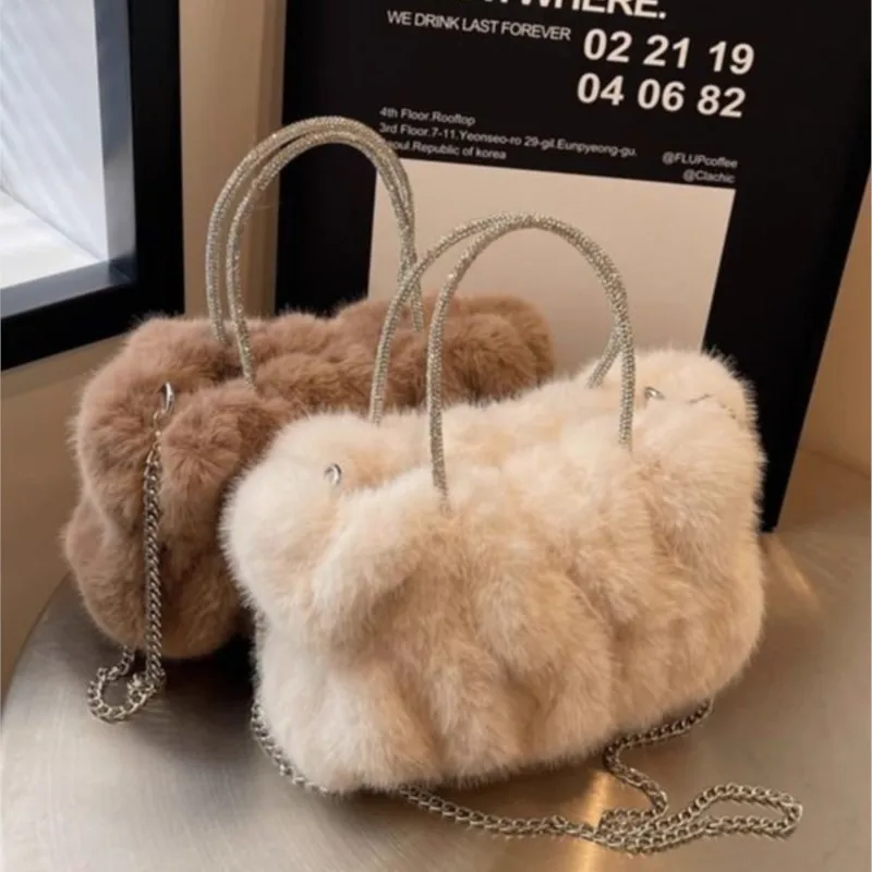

JIAERDI японская плюшевая сумка на цепочке, женская мягкая удобная нежная сумка на плечо, женская милая элегантная повседневная сумка-тоут 2025