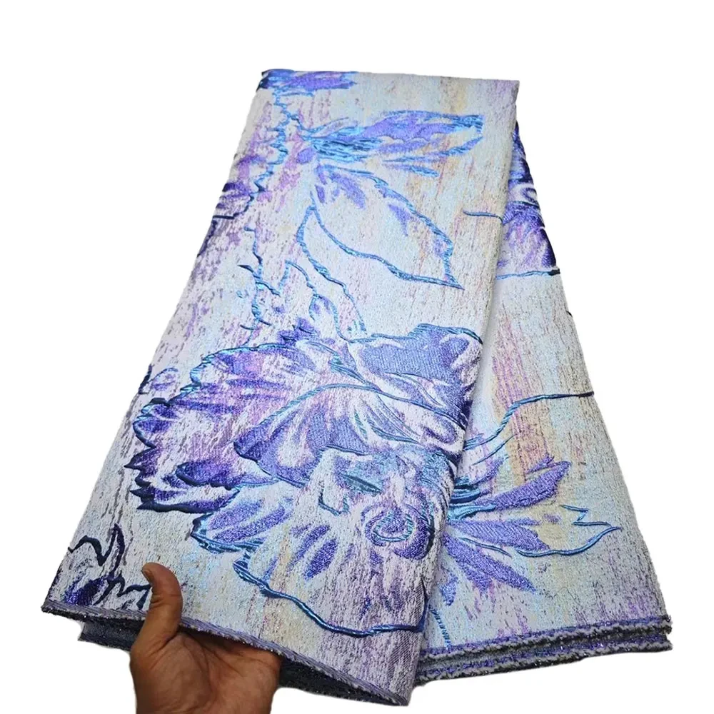 

Luxury High Quality African Nigerian Tulle Lace Fabric Organza Party Dress Brocade Jacquard French Lace Stitching 5 Yards