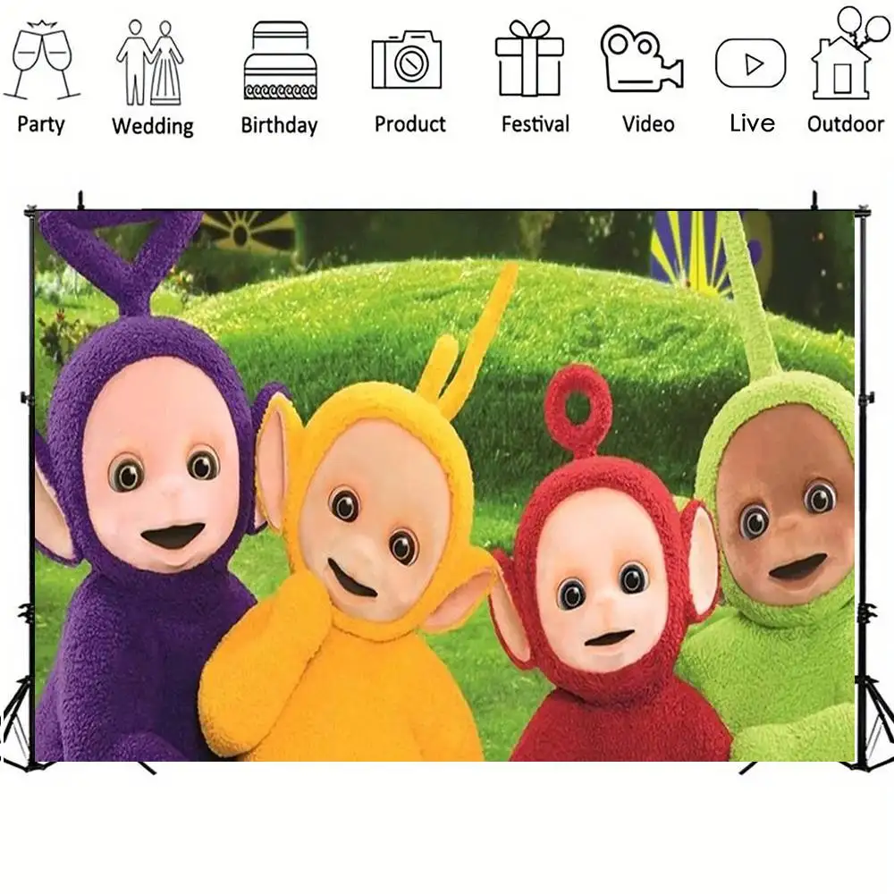 T-Teletubbies الديكور خلفية غرفة الطرف الديكور خلفية القماش الأطفال عيد ميلاد راية التصوير الدعائم #4
