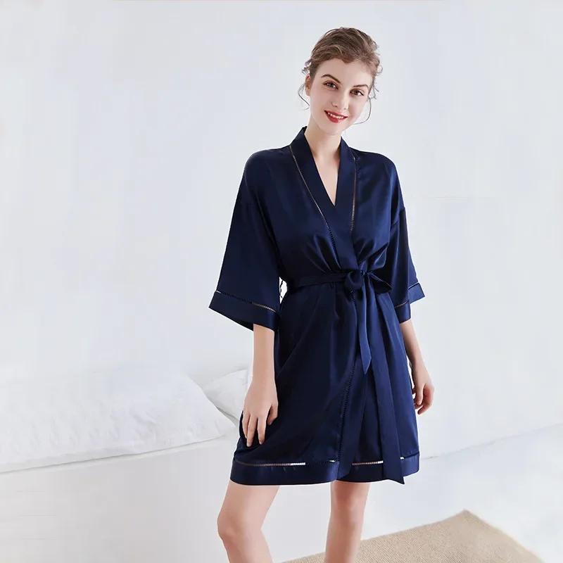 

22 мм 100% шелковый халат тутового шелка, ночная рубашка со средним рукавом, мини-кимоно, женские халаты, ночная рубашка, летнее сексуальное женское белье, халат на шнуровке, пижама
