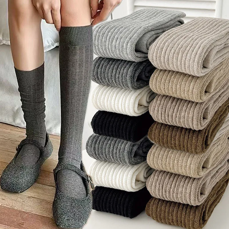 

Knitted Wool Long Socks Women Autumn Winter Cashmere Solid Stocking Soft Skinny Casual Knee High Fluffy Warm Thicken Girls Socks