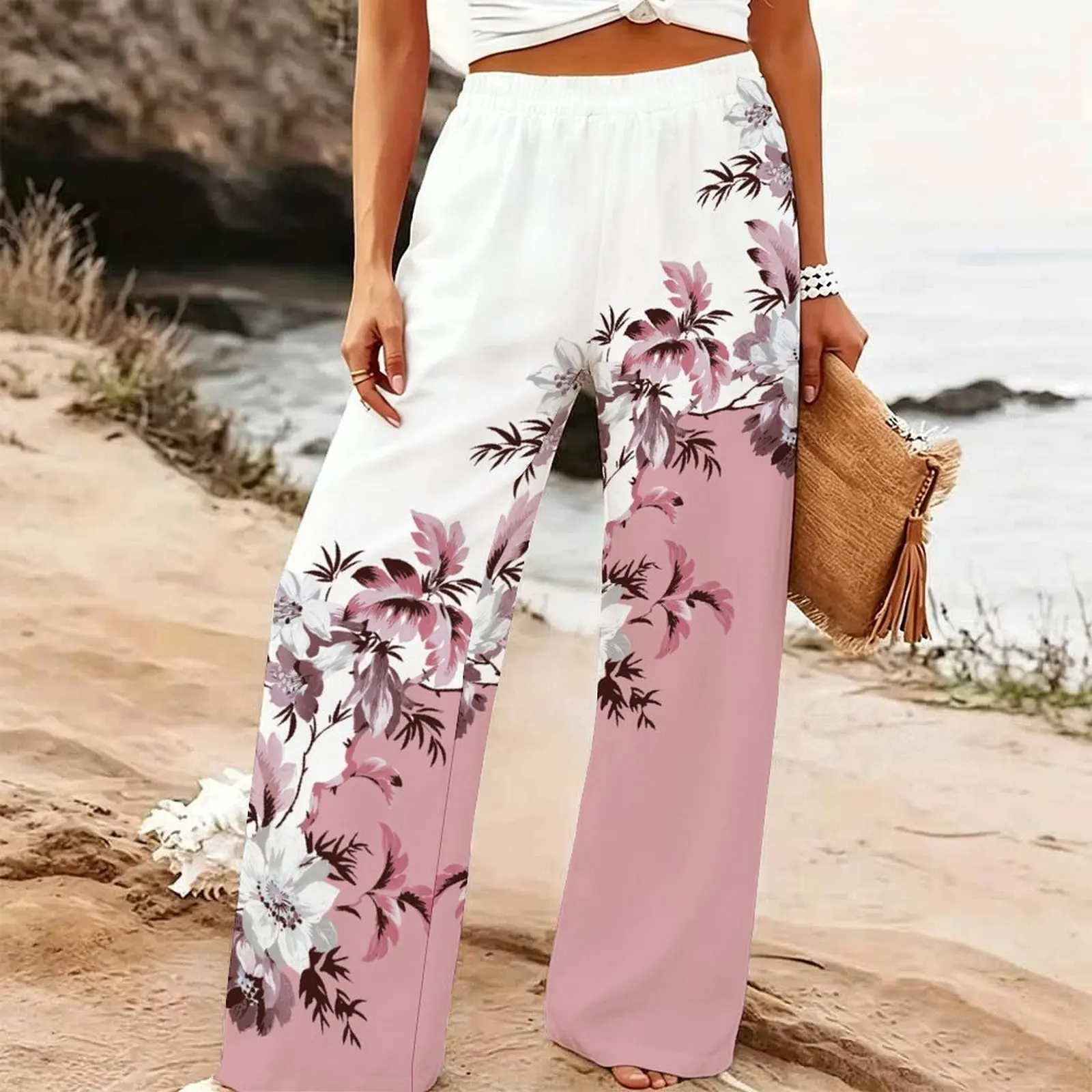 Printed Trousers Loose Jogging Pants Winter Women High Waisted Yoga Pants Autumn Elegant Wide Leg Pants Retro Mopping Pants