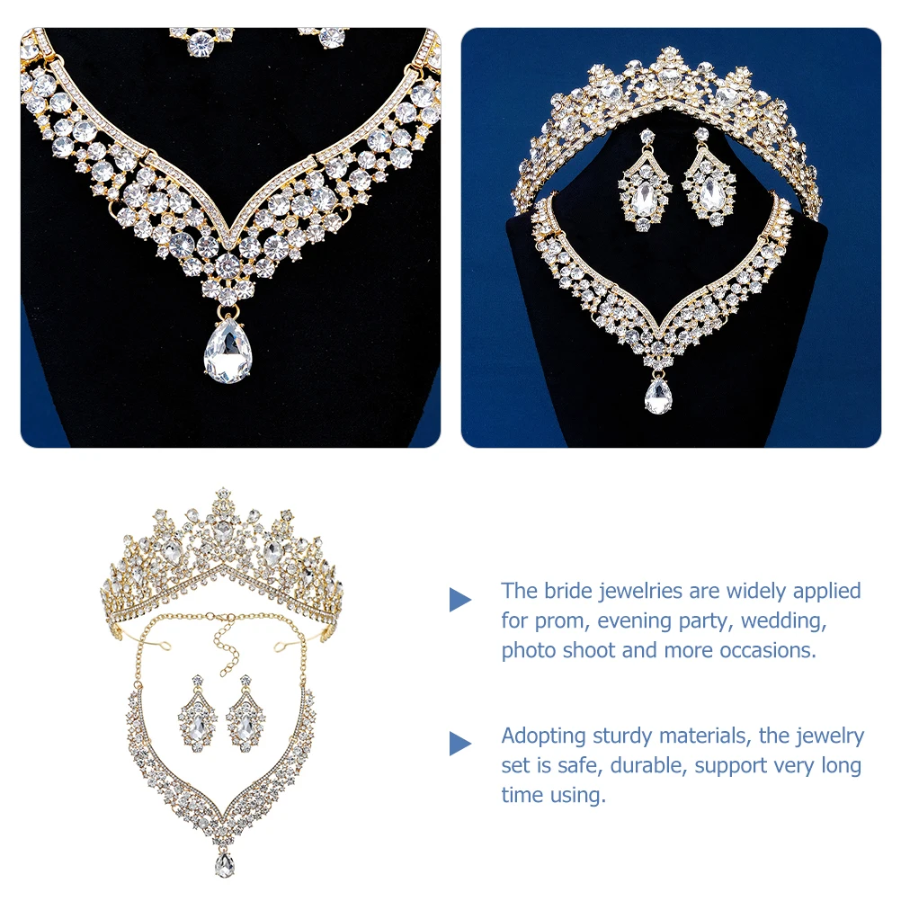 

1 Set Bride Jewelry Set Women Rhinestone Crown Earrings Necklace Bridal Wedding Party Photo Shoot Gift For Valentine Christmas