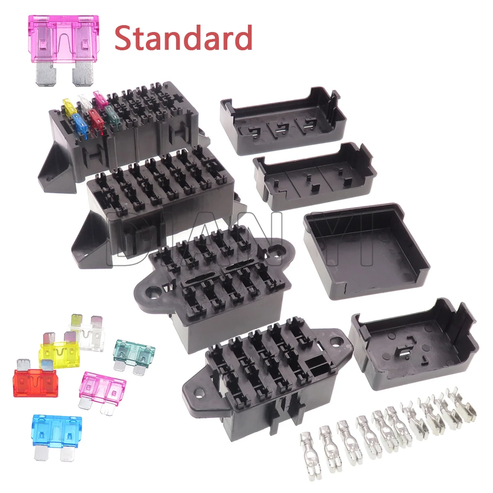 1 Set 9/10/14 Way AC Assembly Standard Car Fuse Holder Block with Terminal Black Medium Multiway Blade Type Fuse Box Assembly