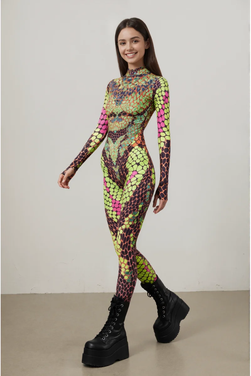 IOOTIANY Damen Schmetterling-Schlangen-Bodysuit Catsuit Tribal Halloween Party Rave Jumpsuit Festival Cosplay Performance Zentai – Detail 20