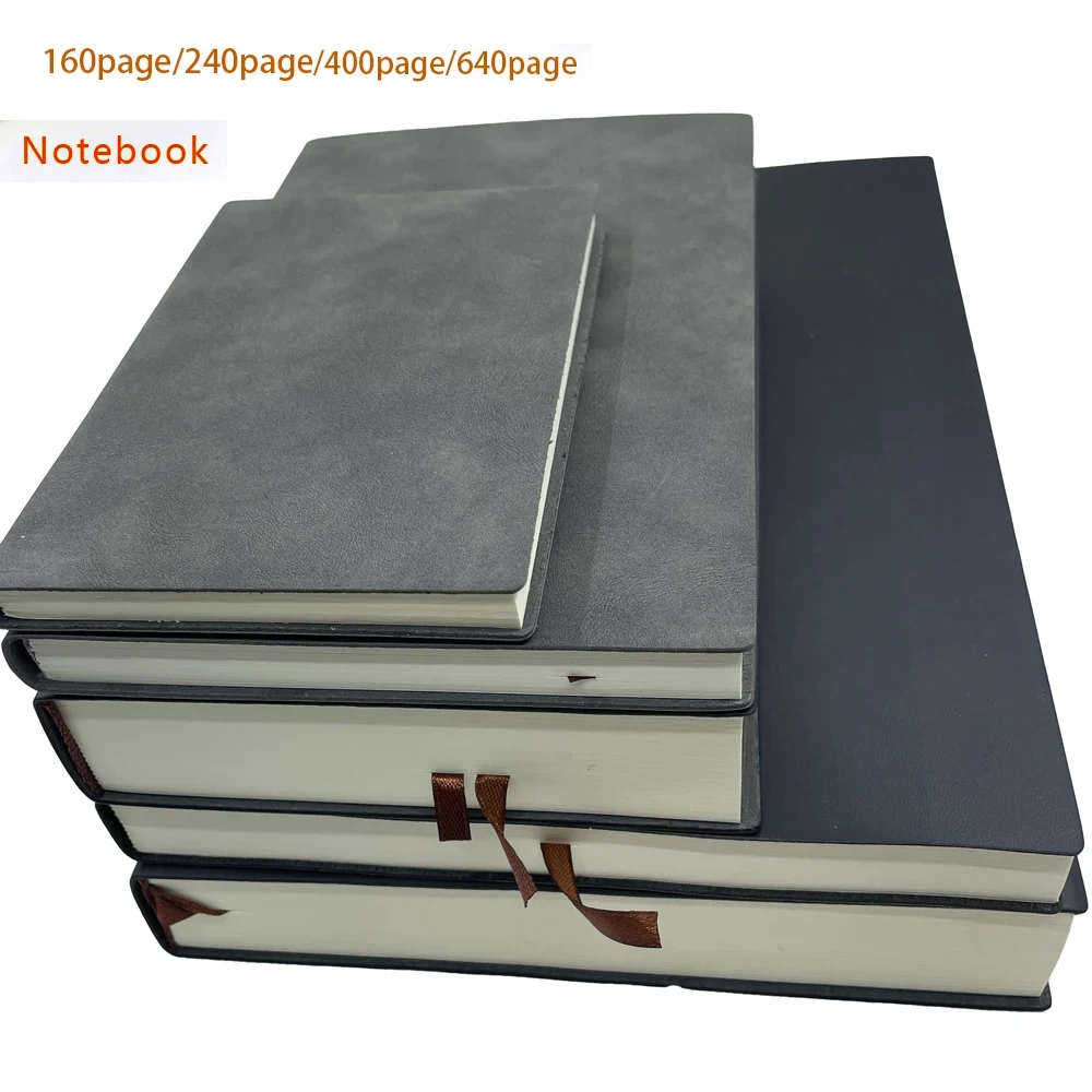 Cuaderno forrado grueso A6 A5 A4, Bloc de notas de escritura de oficina de 160/240/400/640 páginas, diario de negocios para el trabajo, diario de PU para estudiantes de escuela