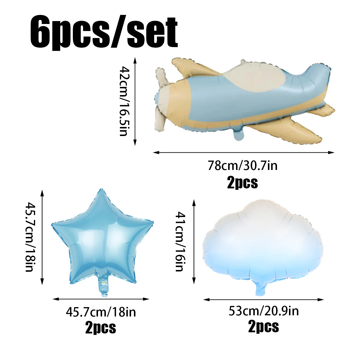 6pcs airplane balloon set, airplane, white cloud, star balloons, suitable for birthday party, adventure theme party decorations