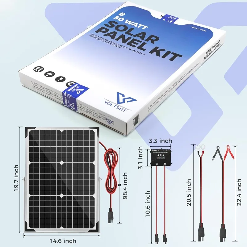 home.Solar Panel Kit 30W 12V, Solar Battery Trickle Charger Maintainer, Waterproof Solar Panel + Upgrade Charge Controller + Adj