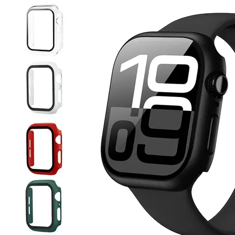 강화 유리 + 케이스 Apple Watch Series 10 42mm 46mm 45mm 41mm 44mm 38-40mm PC 범퍼 화면 보호기 시리즈 9 8 7 6 5 4 se
