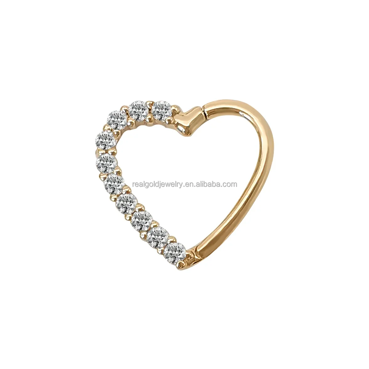 

Wholesale Fashion Solid 14K Real Gold Heart Shape Nose RIng Cartilage Earrings with CZ Piercing Jewelry Customized 9K 18K Gold