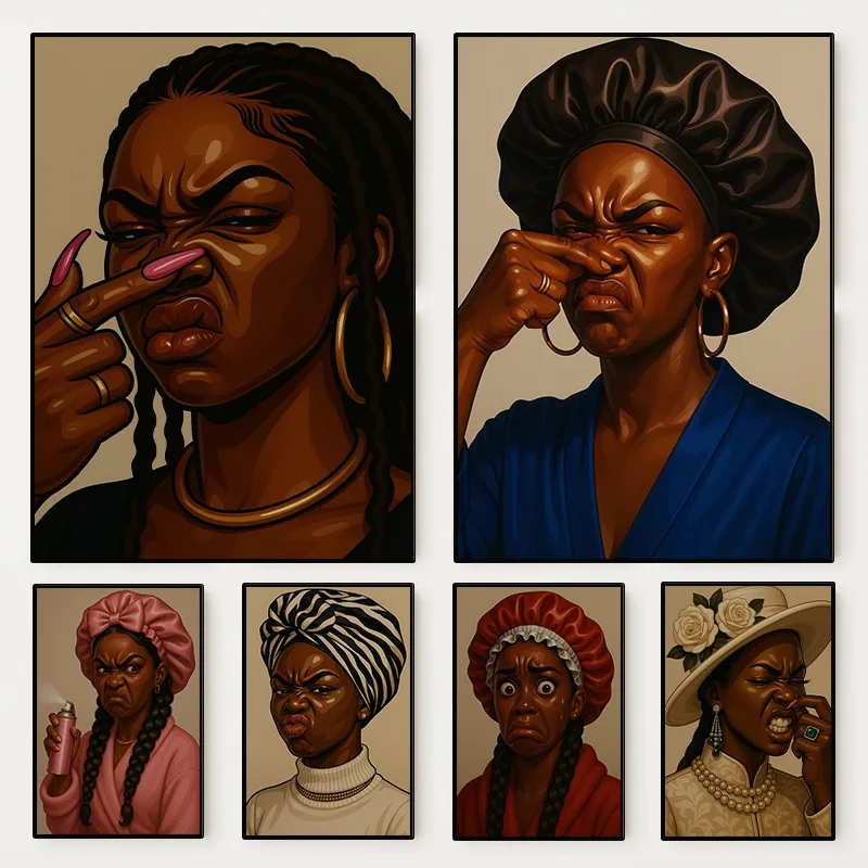 Schwarze Frau mit Verwirrter Gesichtszugabe Kunstwerk Poster Afroamerikanisches Mädchen Diamantmalerei Wandkunst für Wohnzimmer Badezimmer Heim-Dekoration