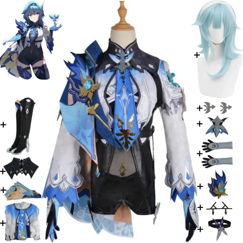 Juego de Anime Genshin Impact Eula Lawrence, disfraz de Cosplay, peluca, zapatos Mondstadt, caballeros de Favonius, uniforme Sexy para mujer, traje de Halloween