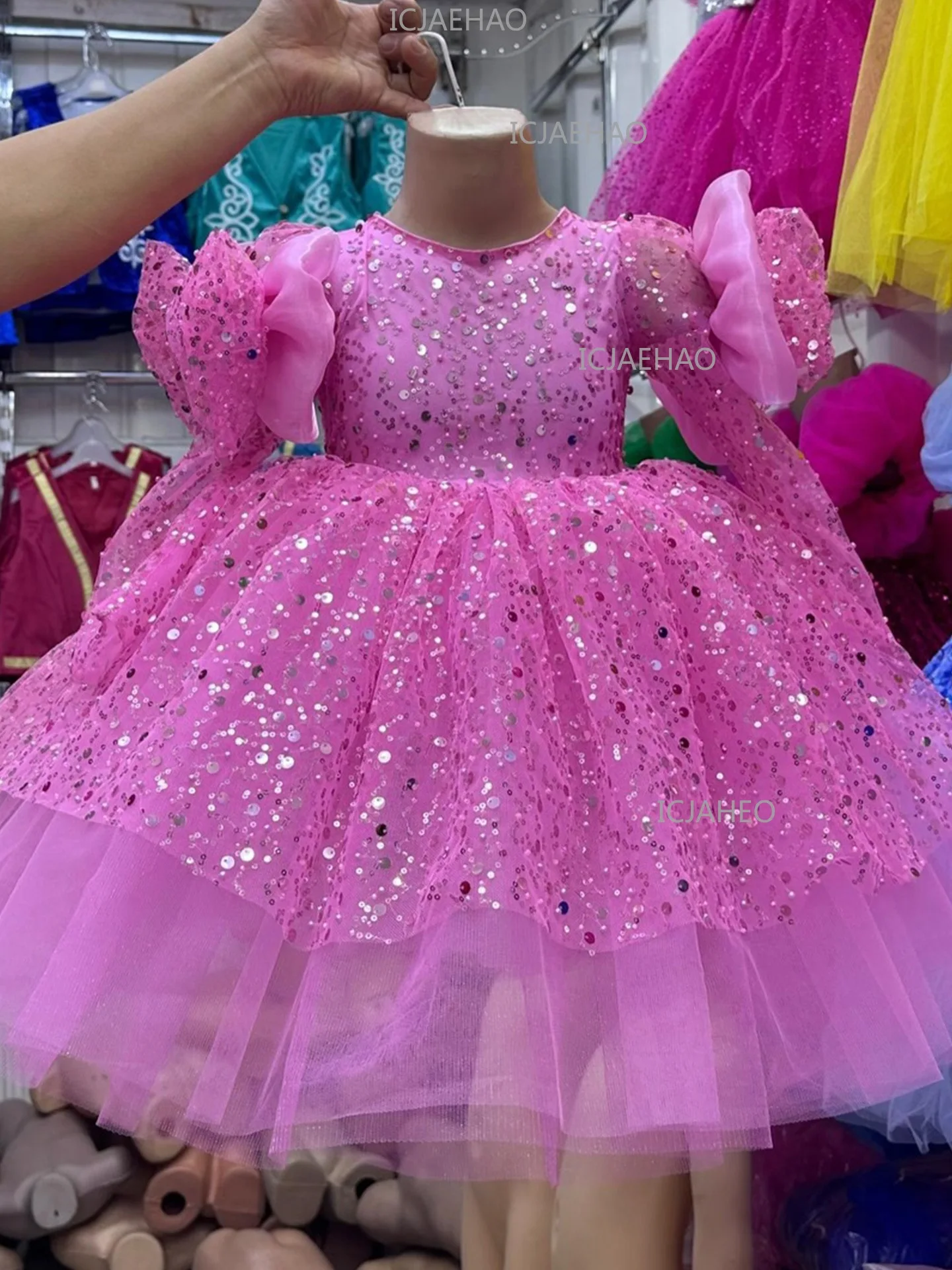Children's Beaded Embroidery Birthday Banquet  Style Dress, Shiny Tulle Puffy Skirt For Little & Medium Kids, Factory Wholesale
