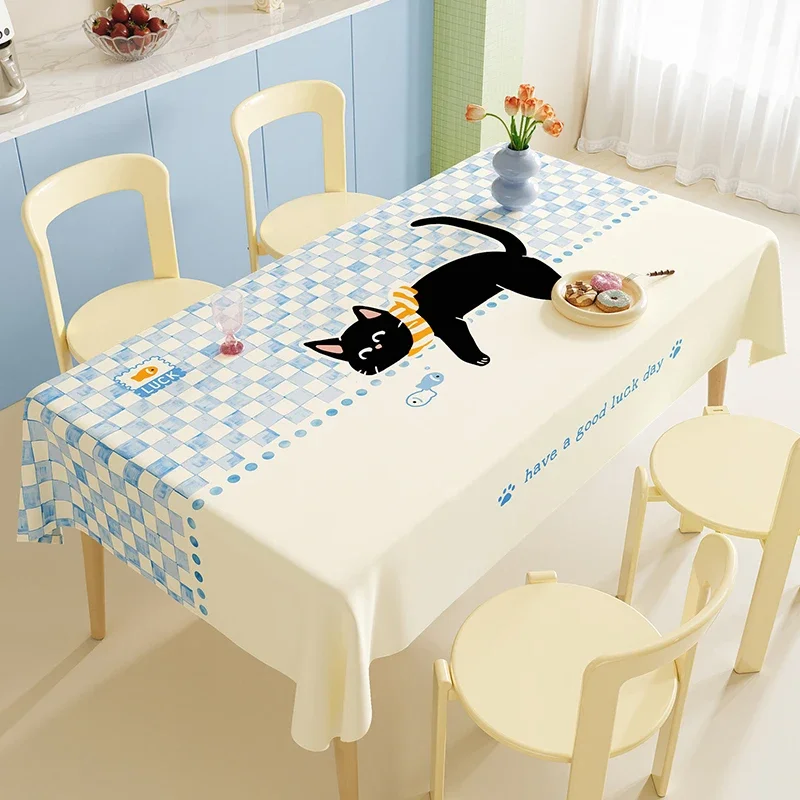 Cartoon Cat Patchwork Print Pvc Tablecloth Cute Waterproof Dining Table Mat for Living Room 2026 Aesthetic Anti-Stain Room Decor