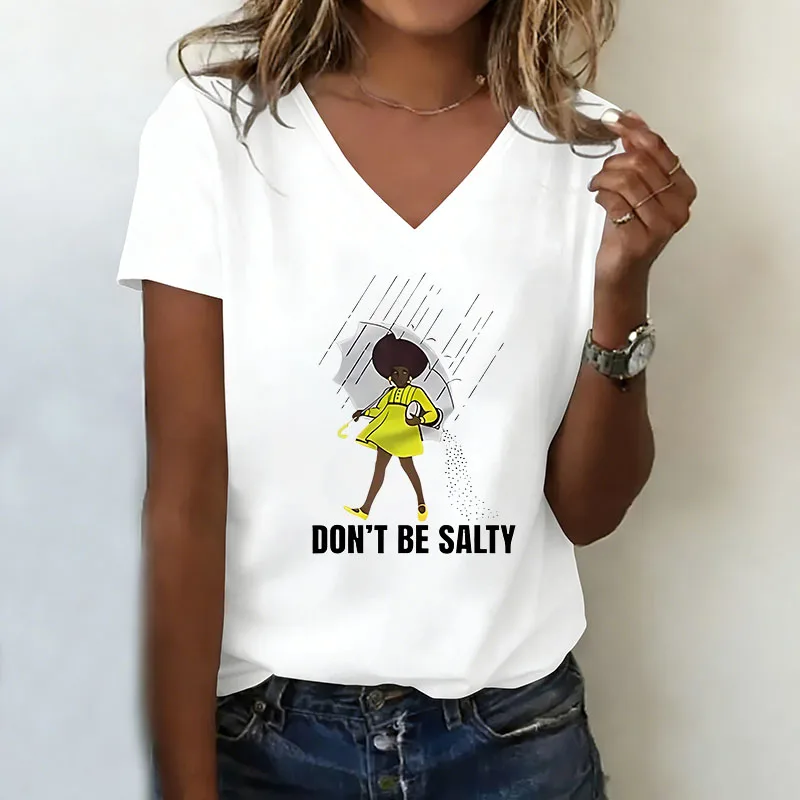 T-shirt V Neck Casual Fashion Y2k 1898 Dont Be Salty Women  Printed T Shirts Women Short Sleeve Tee Shirt V-Neck Summer Spring
