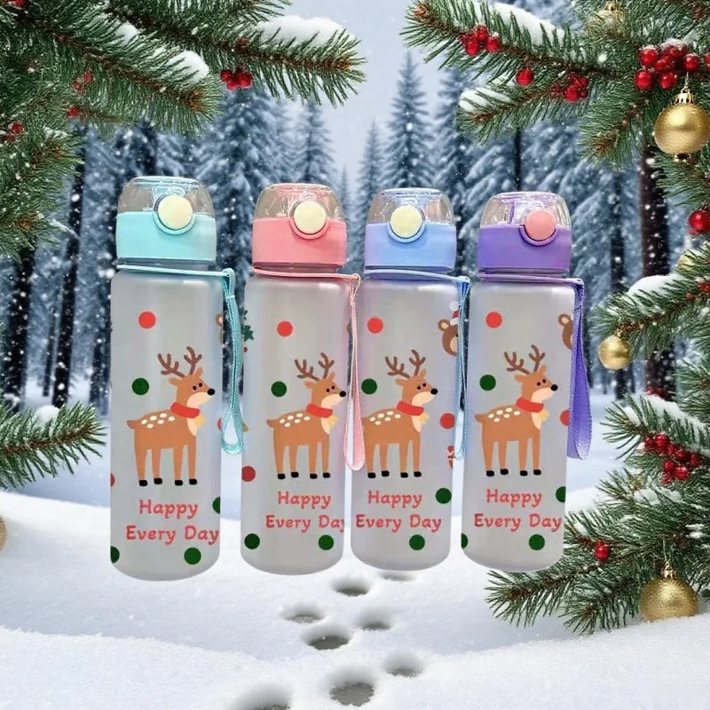 

3D-печатная мультяшная милая пластиковая чашка для воды с высоким внешним видом, 700 мл, рождественская бутылка для воды с милым дизайном Санта-Клауса и оленя
