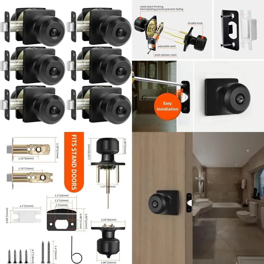 

Матовые черные внутренние дверные ручки — комплект из 6 штук, набор дверных ручек для спален и ванных комнат, классический круглый дизайн