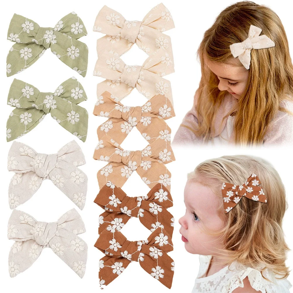 

36pc/lot New Cute 3.5" Embroidered Bow Hair Clips Girls Cotton Embroidery Bow Baby Girls Hairpins Kids Barrettes Party Headwear