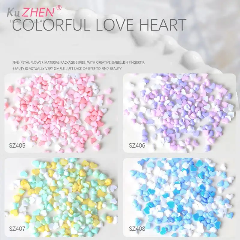 200Pcs Resin 3D Mini Candy Colored Heart Shape Kawaii Resin Flatback Charms Nail Rhinestone Beads Diy Jewelry Accessories Gift