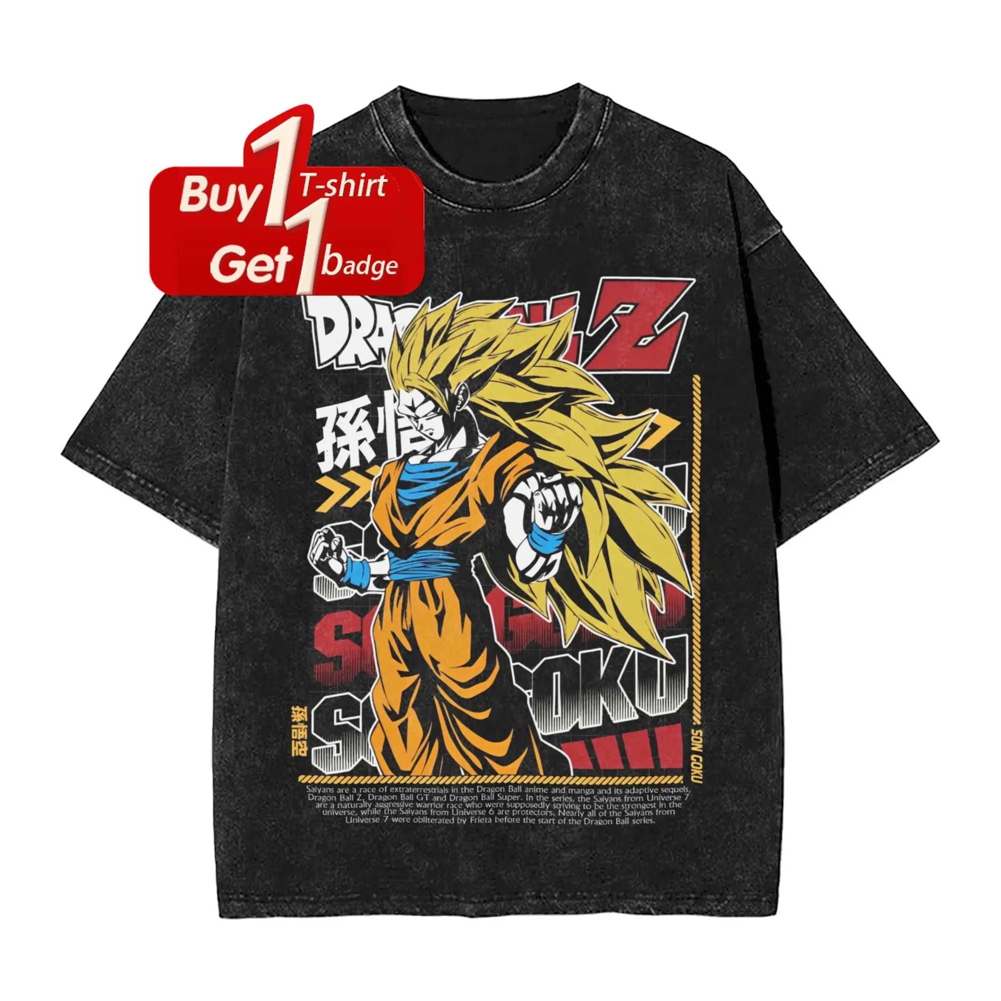 

Dragon Ball Goku Saiyan Graphic T-shirt Man Summer Y2k Clothes Vintage Washed Oversized Short Sleeved Tee Casual Gym Clothing