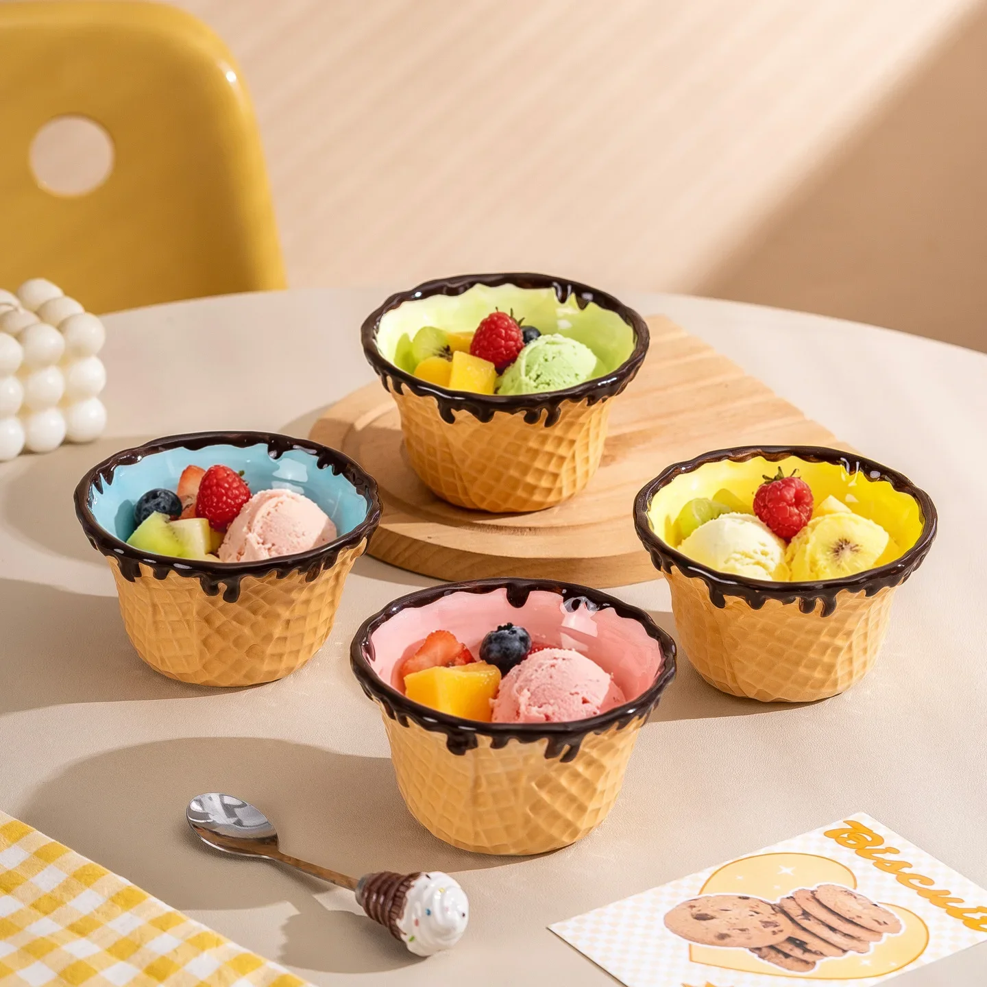 DSA Creative Ceramic Dessert Bowl Ice Cream Rectangle Plate Snowball Plate Cute Tableware High Value Salad Bowl Yogurt