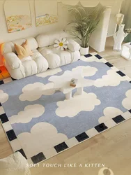 Checkerboard Large Area Living Room Carpet Soft Comfortable Plaid Cloud Bedroom Rug Blue Modern Art Fluffy Cute Children Doormat