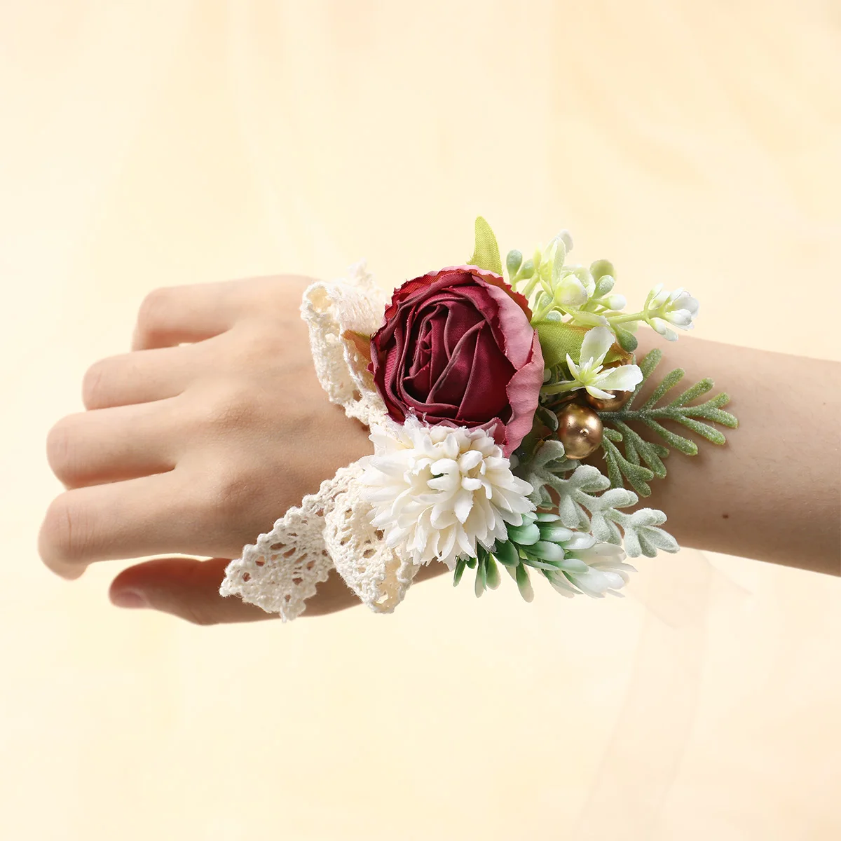 

Wrist Corsage Bridesmaid Sisters Wedding Party Handmade Flower Artificial Silk Rose Bracelet Flowers Wedding Dancing Party Decor