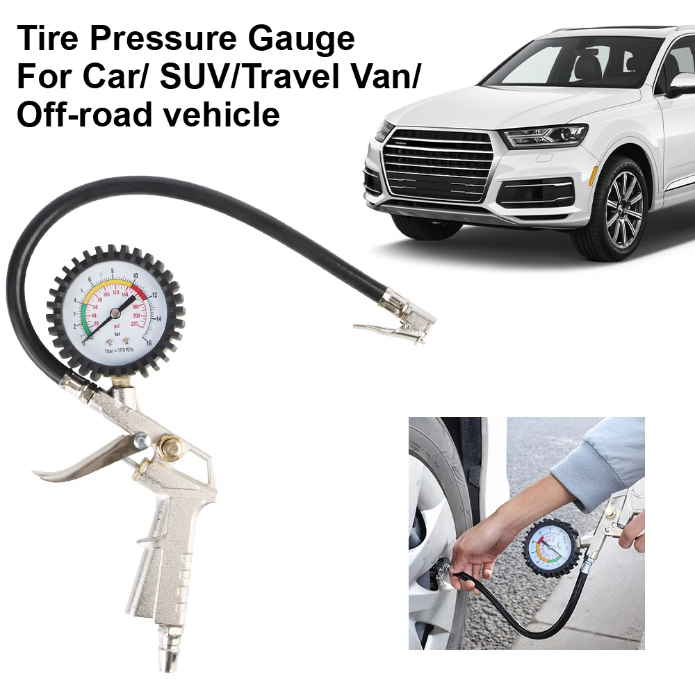 Air Compressor Dial Meter Inflator Pump Tools 0-220PSI Tire Air Pressure Monitoring Gauge Tester Multifunctional Car Motorcycle