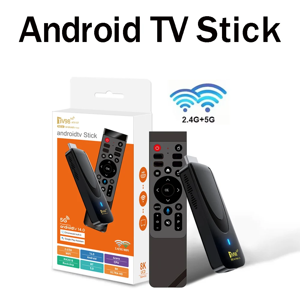 TV Stick HD 8K 4K 1080P Rockchip RK3518 WiFi 5G 4G TV98 Android 14 BT5 Voice Remote 8GB 128GB Smart Streaming Media Player IPTV