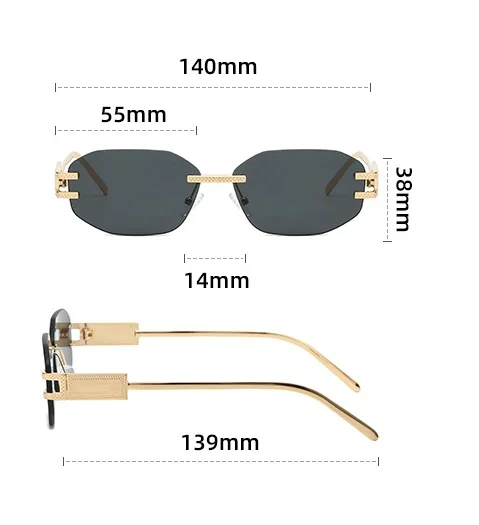 Retro Rahmenlose Sonnenbrille Frauen 2025, Neue Trendy Mode Marke Sonnenbrille Damen Hohe Qualität Klassische Männer Luxus Brillen UV400 – Detail 5