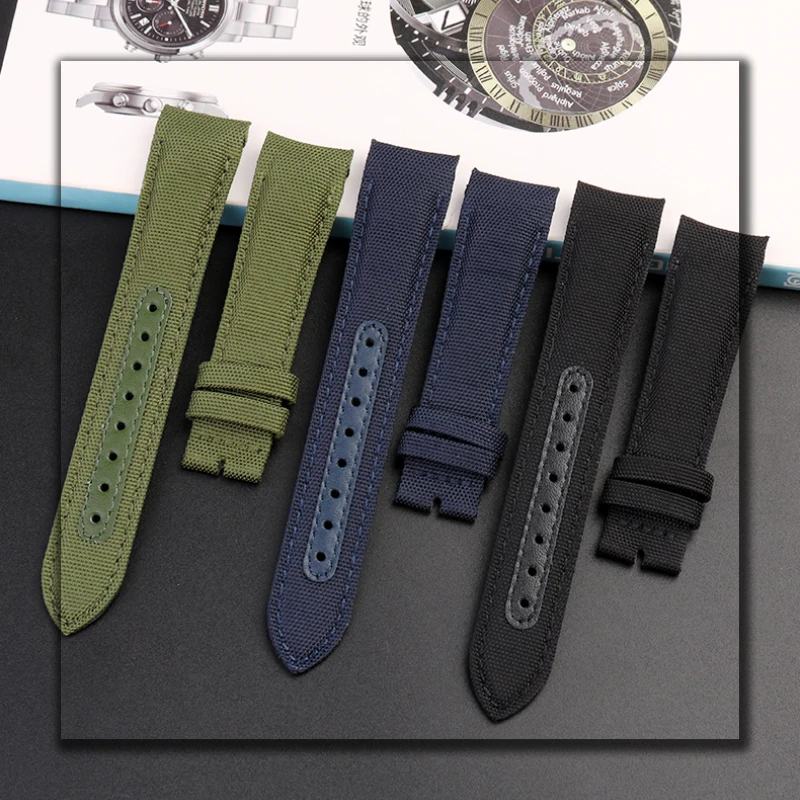 20mm Nylon +cowhide Watchband for Omega Speedmaster Moonwatch 300 AT150 Planet Ocean Seiko Canvas Fabric butterfly buckle Strap