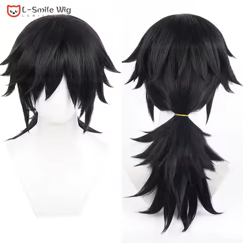 Anime Tomioka Giyuu Cosplay Wig 60cm Black Tomioka Giyuu Cosplay Anime Wigs Heat Resistant Synthetic Hair Party Wigs + Wig Cap