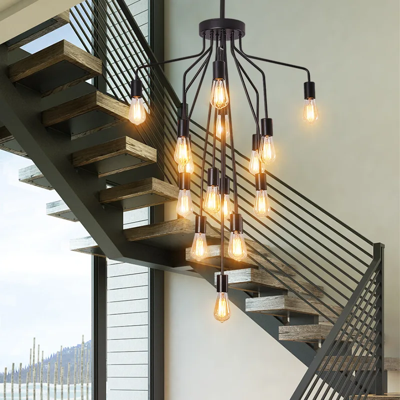 Moderno sótão americano multi cabeça gota de água led lustre sala estar quarto loja ferro arte estilo industrial iluminação decorativa