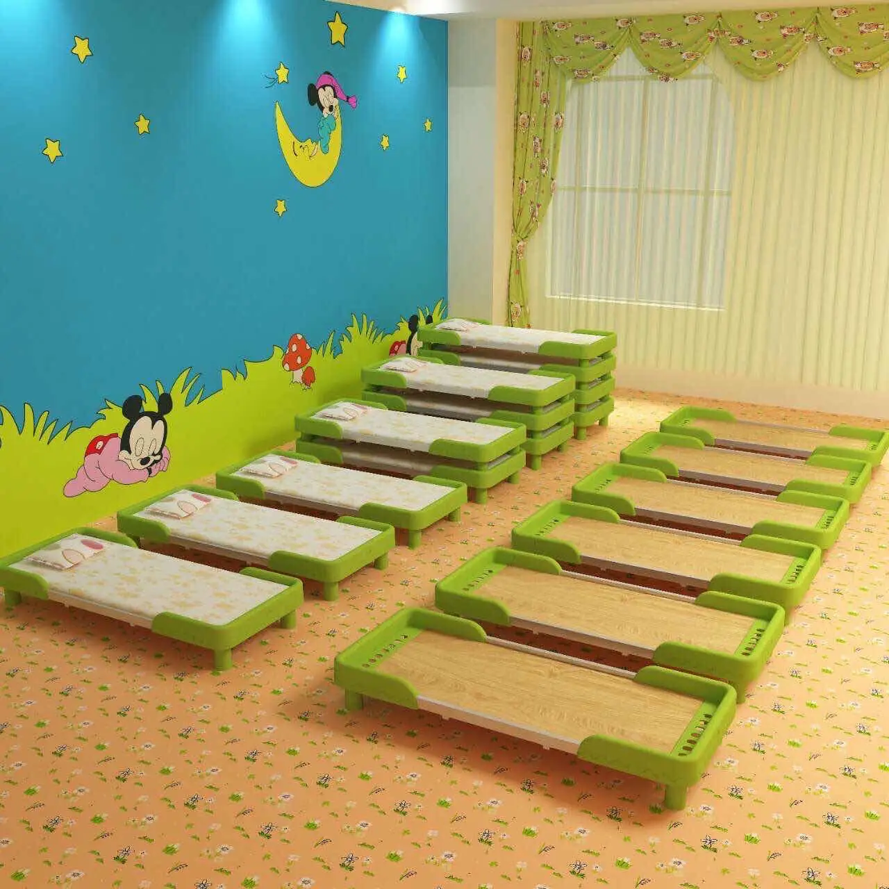 

Safety Kid Cloth Bed With Plastic Frame Kindergarten Furnture