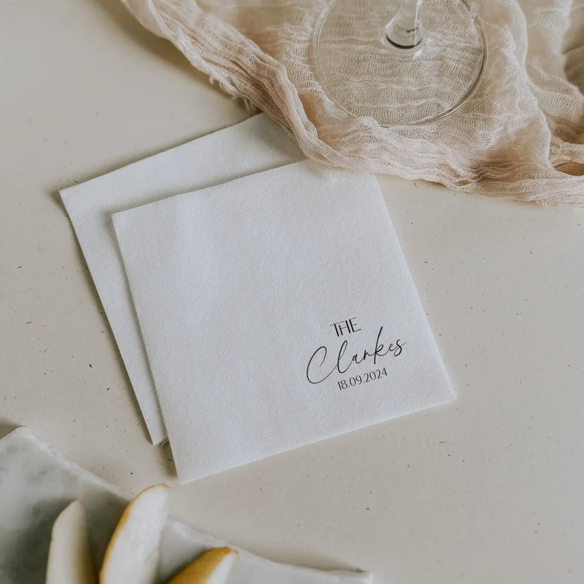 50pcs Personalized Last Name Napkins for Cocktail Wedding | Custom Printed White Monogram Name Napkins | Anniversary Party Napki