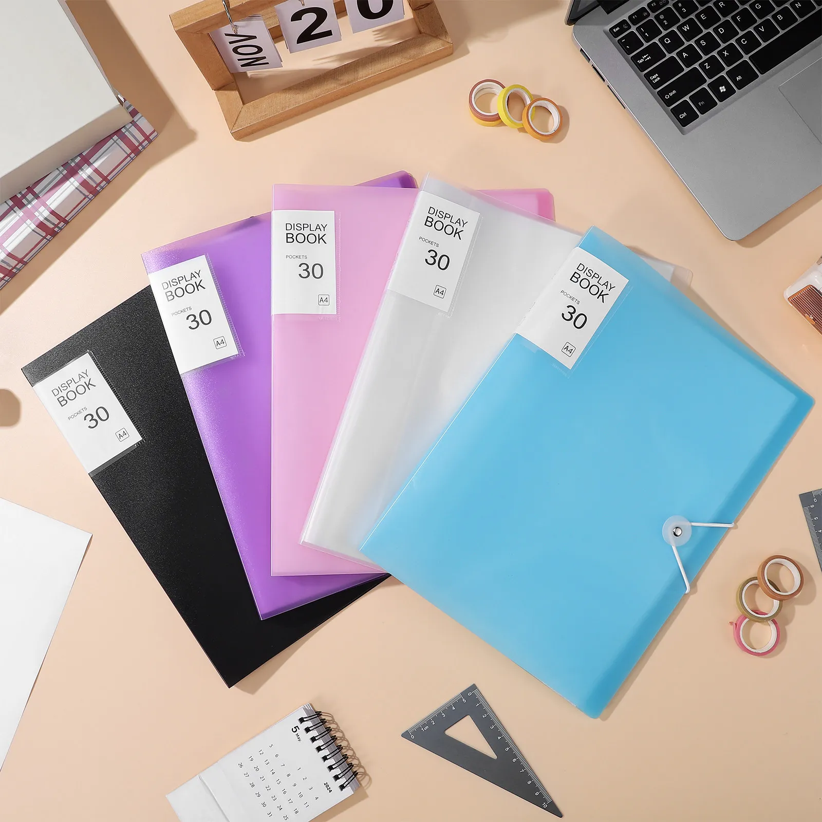 

5Pcs Display Folder Portfolio Binder Large Capacity Elastic Rope Document Organizer A4 Clear Plastic Sleeves School Presentation