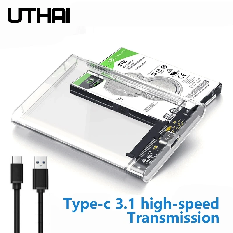 UTHAI TM05 Type-C صندوق شفاف HDD الضميمة 3.1 دفتر 2.5 بوصة SSD الحالة الصلبة الميكانيكية المحمول صندوق القرص الصلب USB3.1