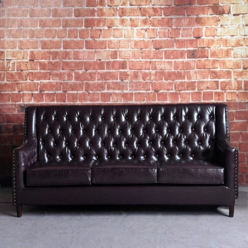 

American country leather sofa loft industrial style furniture hotel lobby living room club pull-up
