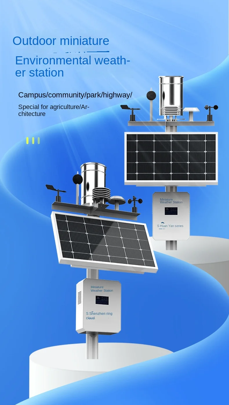 Micro Weather Station Wind Speed Soil Temperature and Humidity Outdoor Environment Monitoring Park Building Solar Rain and Snow