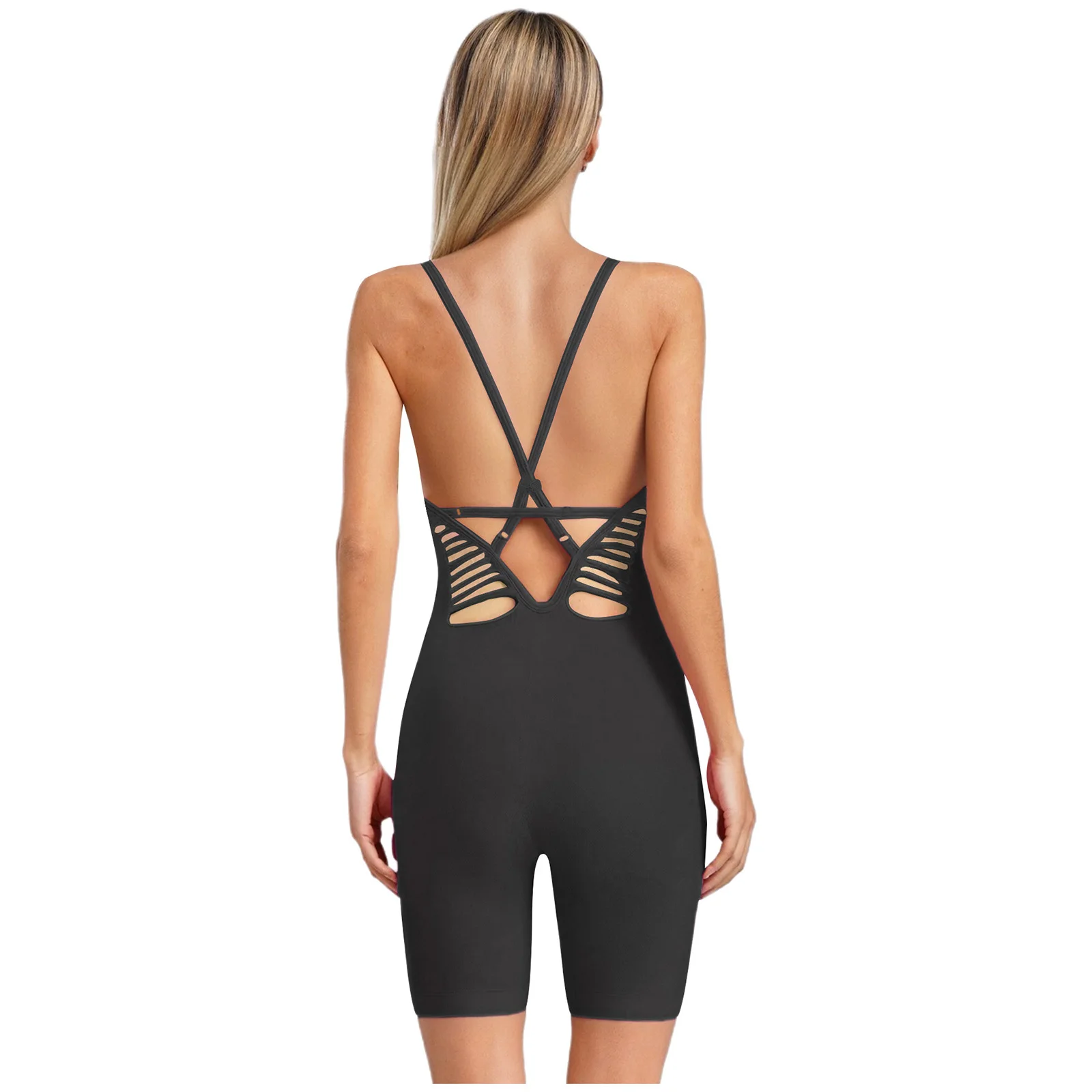 Women One-piece Swim Gym Workout Fitness Sports Clothes Sleeveless Adjustable Spaghetti Straps Yoga Jumpsuit Athletic Bodysuit