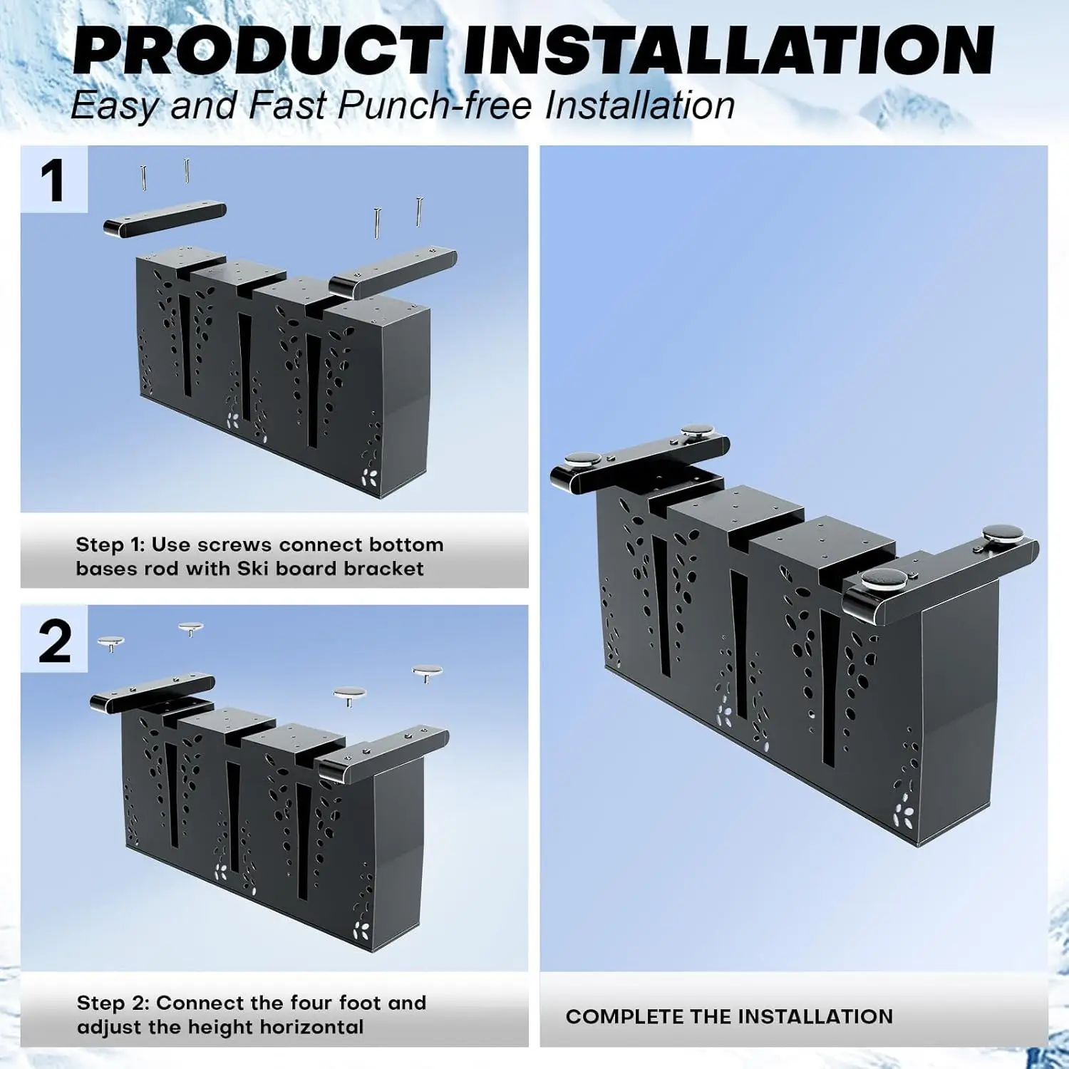 Ski Storage Ra For Garage, 4 Pair Heavy Duty Steel Freestanding Ski Storage Organizer, Indoor Ski Holder Ras For Home And
